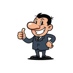 Smiling Cartoon Businessman Thumbs Up Vector - Positive Professional Gesture
