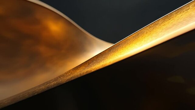 This close-up of a wave-like sculpture showcases its elegant curves and golden hues. Ideal for art enthusiasts, designers, and anyone appreciating fine craftsmanship. AI