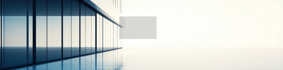 Modern architectural structure featuring sleek glass panels reflecting sunlight, with a minimalist background emphasizing clean lines and open space, ideal for design inspiration
