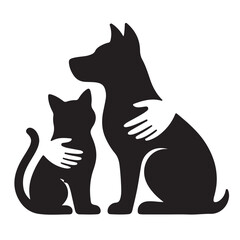  silhouette domestic cat and dog simple minimal hugging animal. logo