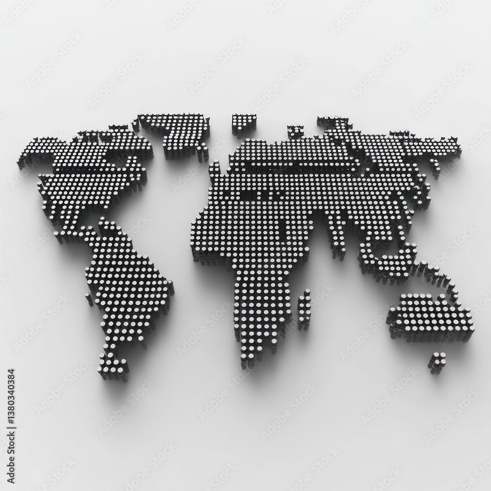 Wall mural abstract global dotted map in grayscale, three-dimensional planet representation for business concep