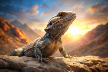 Fototapeta premium Himalayan Lizard Sunbathing: Nepal Reptile Basking in Sunlight