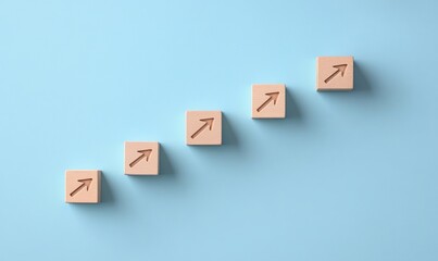 Fototapeta premium Growth Success Process Business Concept Wooden Blocks Upward Arrows Minimalist Style