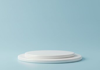 Minimalist white podium on blue background.