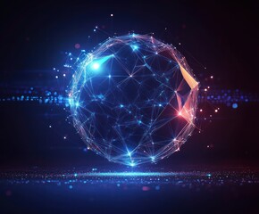 Obraz premium Futuristic Cyberpunk Digital Sphere with Geometric Shapes and Glowing Neon Lights