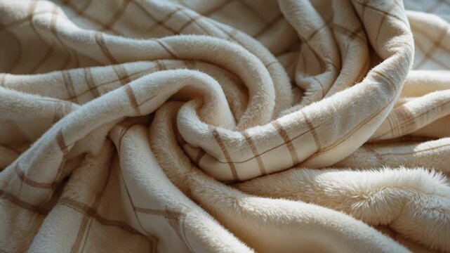 A soft, cozy plaid crafted from white material with a pile rests in lovely folds.