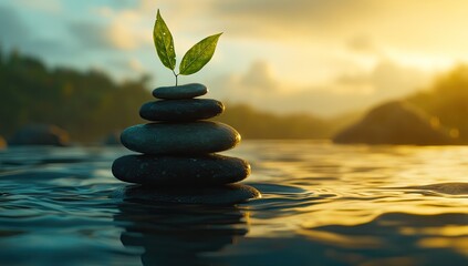 Balanced stones, new growth