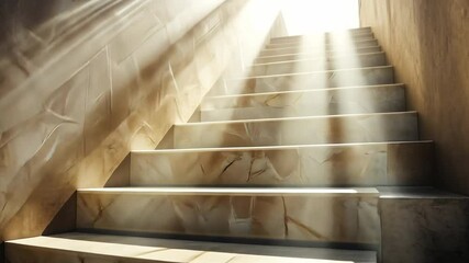 Ascending to Enlightenment: A striking image of a stone staircase leading upwards, bathed in ethereal light, suggesting a path towards knowledge, progress, and a higher state of being.