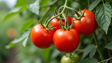 Tomato red with lush branches and leaves