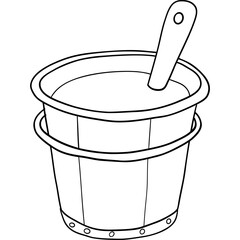 Farm theme, A simple line drawing of a bucket with a spoon inside it. Outline for coloring .