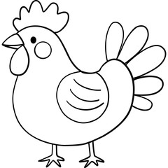 Farm theme, Cartoon-style chicken illustration with simple lines and shapes. Outline for coloring .