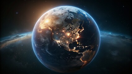 Obraz premium Hyperrealistic Night Earth: Stunning Aerial View from Space