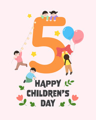 어린이날 기념 숫자 5와 귀여운 어린이 일러스트