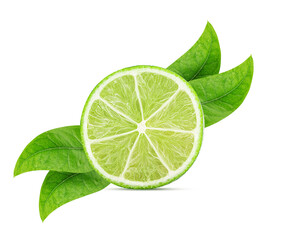 Fresh lime whole with green leaf