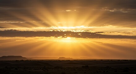 Golden Sunrise Over Calm Desert Landscape