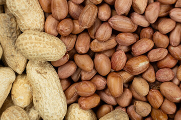 Shelled and Unshelled Peanuts Close-Up