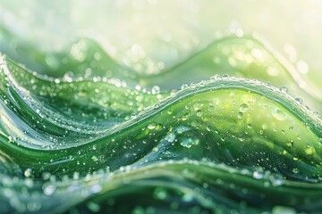 Close up view of wet vibrant green leaves in the sun