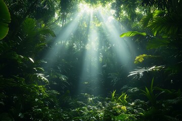 Sunlight Piercing the Lush Tropical Forest