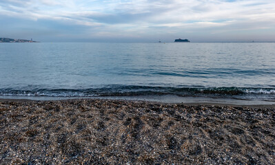 Coast of Malaga beach , Andalusia, Spain before sunset