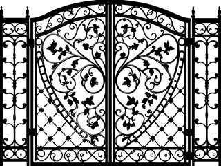 Garden entrance wrought iron gates in SVG and vector formats.Intricate Decorative Iron Gate with Floral Patterns and Design