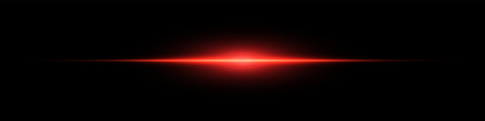 Bright horizontal beam of light on black background. Glowing laser effect creating futuristic and sci-fi aesthetics. Suitable for technology, energy, speed and digital design themes.