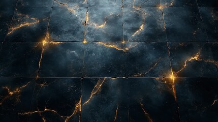 Cracked, dark tiles with glowing gold veins