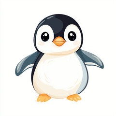 Cute and Minimalistic Clip Art for International Penguin Day, Featuring a Playful Emperor Penguin Chick Sitting on an Ice Floe with Tiny Feet Peeking from Under its Fluffy Belly

