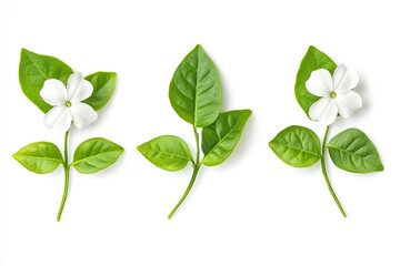 Fresh jasmine flowers and leaves arranged