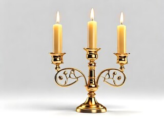 Ornate Gold Candelabra with Three Burning Candles