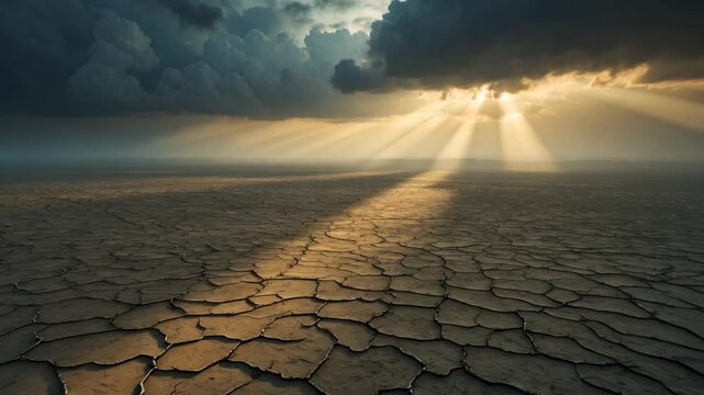 Dry arid terrain with overcast polluted atmosphere, climate change and desertification idea.