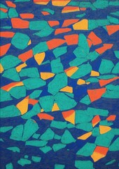 Vibrant abstract pattern featuring colorful geometric shapes in a mosaic layout, creating a lively visual effect suitable for modern art and design applications