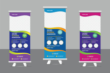 Creative Back to school admission study college education kids promotion roll up banner,school admission roll up banner, education roll up banner, pull up banner, or x banner print template