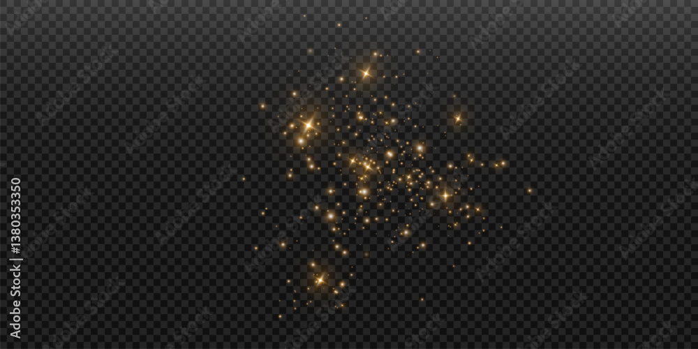 Poster shimmering particles. dust sparkles with golden light. light effect.