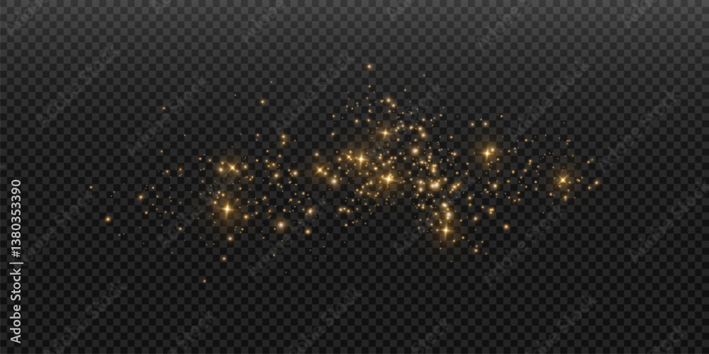 Poster shimmering particles. dust sparkles with golden light. light effect.