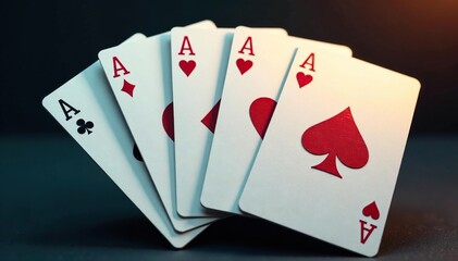 Obraz premium Four aces fanned out, showcasing their unique designs , fan, black