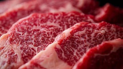 Obraz premium Close up view of several pieces of raw red meat