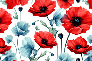 poppy flower with art design on white background