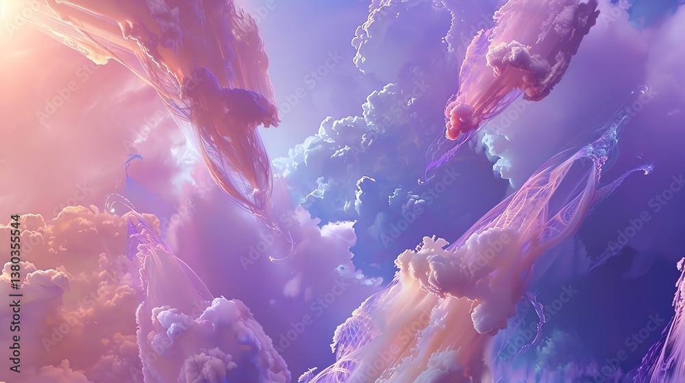 Canvas Prints dreamy ethereal cloudscape with jellyfish-like ethereal beings.