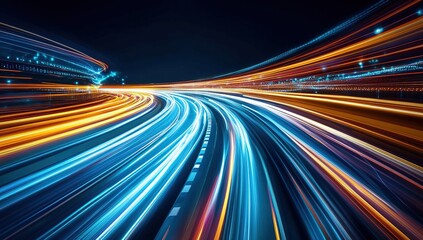 Dynamic Light Trails on a City Highway at Night