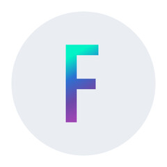 Obraz premium Gradient letter F with vibrant hues of purple and green on a light circular background. A versatile design ideal for creative branding, logo design, and innovative graphic projects.