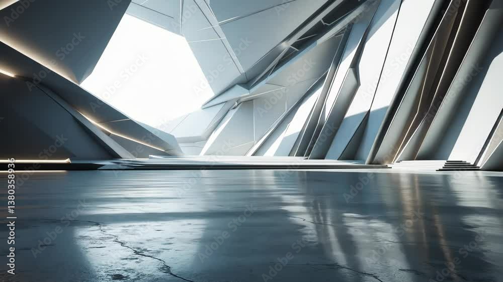Poster 3d render of a futuristic abstract structure featuring an empty concrete floor. presentation scene.