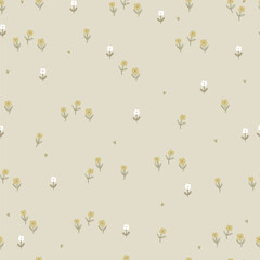 Seamless pattern with small yelow and white flowers. Vector illustration for clothes, fabric, wrapping paper.