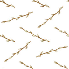 Hand drawn colored vintage seamless pattern of pussy willow branches for Easter © Mariia Mazaeva