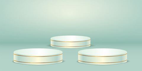White lineGolden color podium with  turquoise green pattern background. Vector illustration.