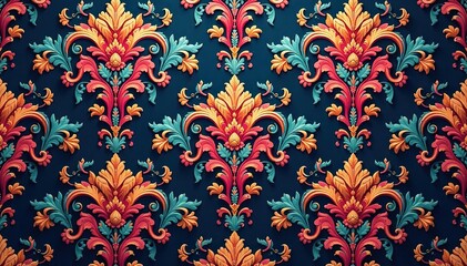 Symmetrical arabesque damask, repeating vines and scrolls , floral, repeat