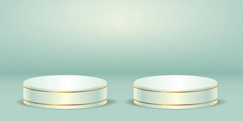 White lineGolden color podium with  turquoise green pattern background. Vector illustration.