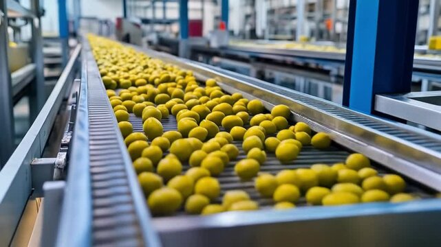 Conveyor belt transporting freshly washed olives in a modern olive oil production facility