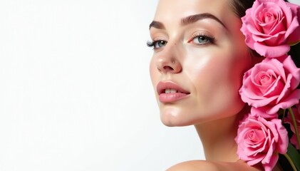Naklejka premium Crisp white background, showcasing beauty product details, detail, perfect