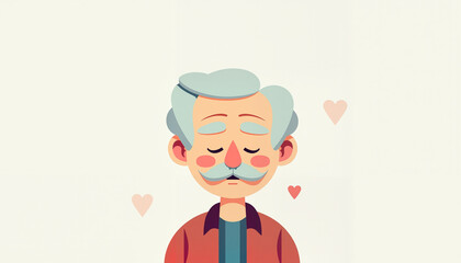 Stylized illustration of a person with blue hair, vibrant hearts