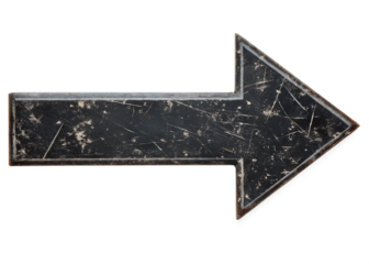 Distressed Black Metal Arrow Sign Rightward Direction Pointer Vintage Rustic Weathered Industrial Design Element transparent background Generative AI